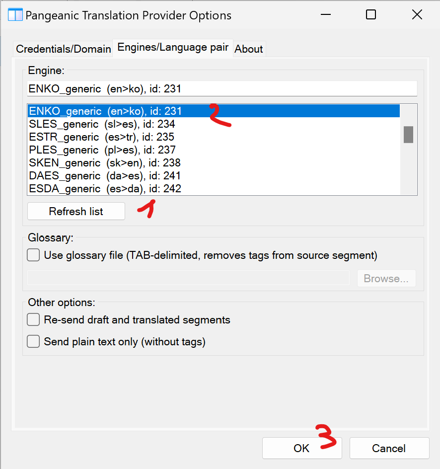 Select translation engine